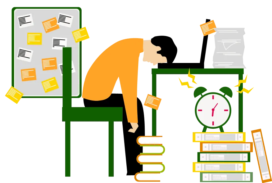 AIが活用できずうなだれる様子の男性イラスト