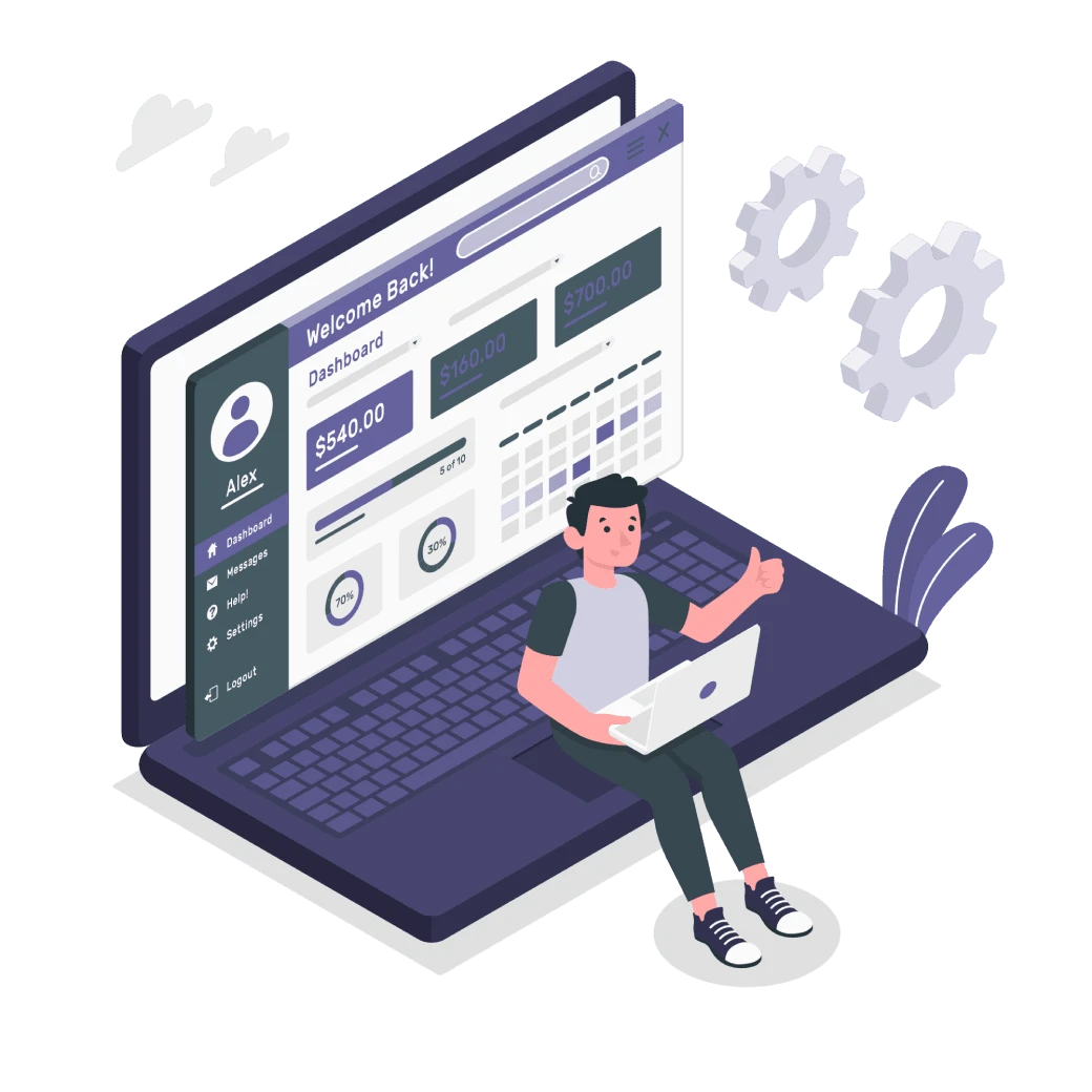 パソコンでタスク管理をする様子のイラスト