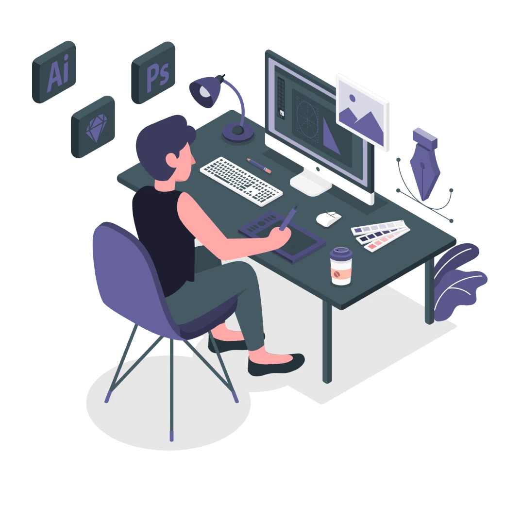 パソコンでタスク管理をする様子のイラスト