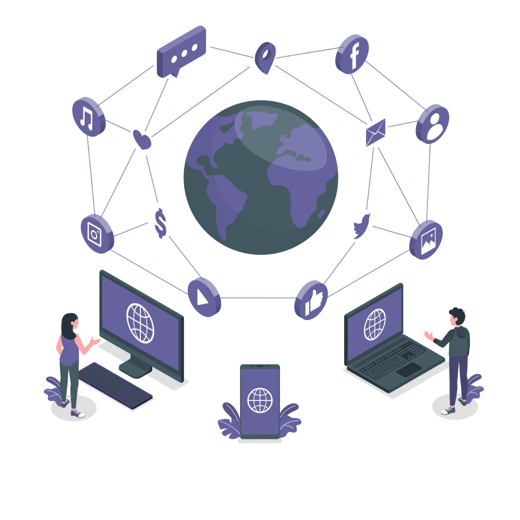 様々なツールとAPI連携で繋がる様子のイラスト