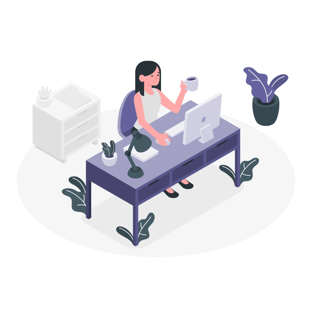 PCで効率的に作業する女性イラスト